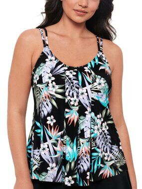 78$ Swim Solutions Bring Me flowers Tankini Swim Top Size 18 Black Multi